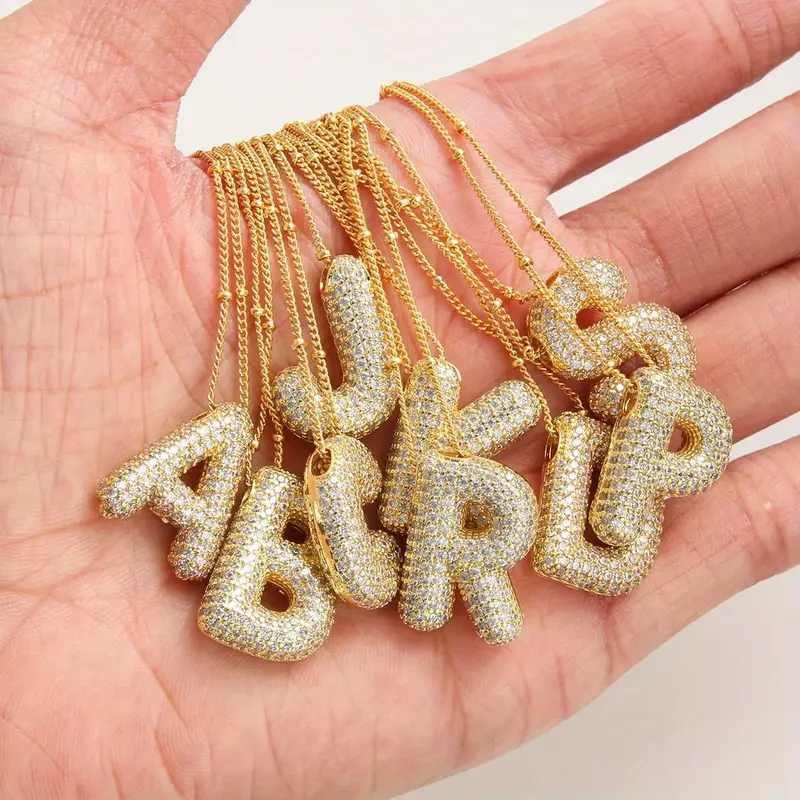 Zestaw naszyjnika z inicjałem Bańkowej Litery | Złoty - Image 2
