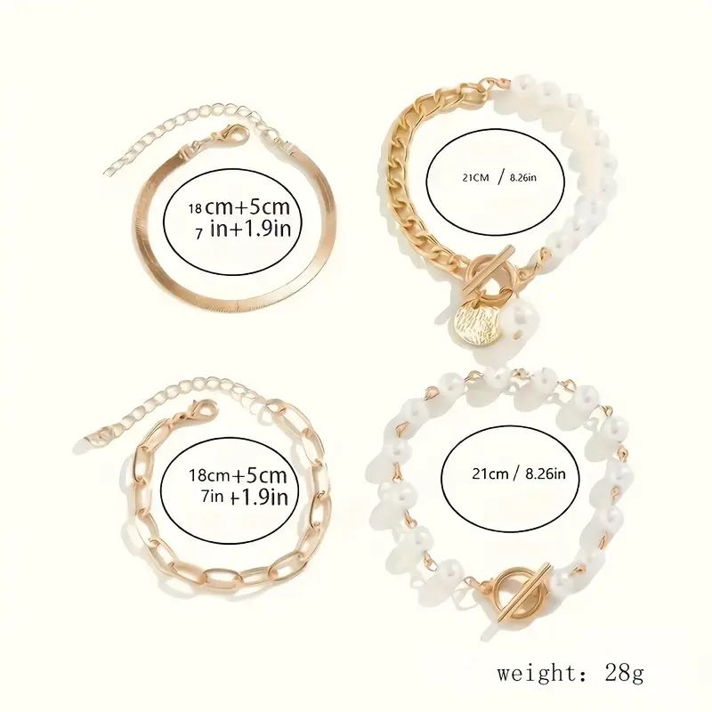 Zestaw bransoletek Chic Gold 4 szt. - Wąż, Perły i Ogniwa | Złoty - Image 6