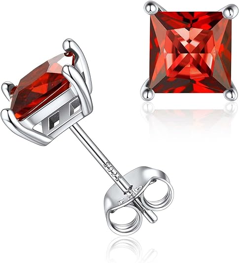 Minimalistyczne kolczyki typu stud z rubinem szlifu księżniczki | Białe złoto
